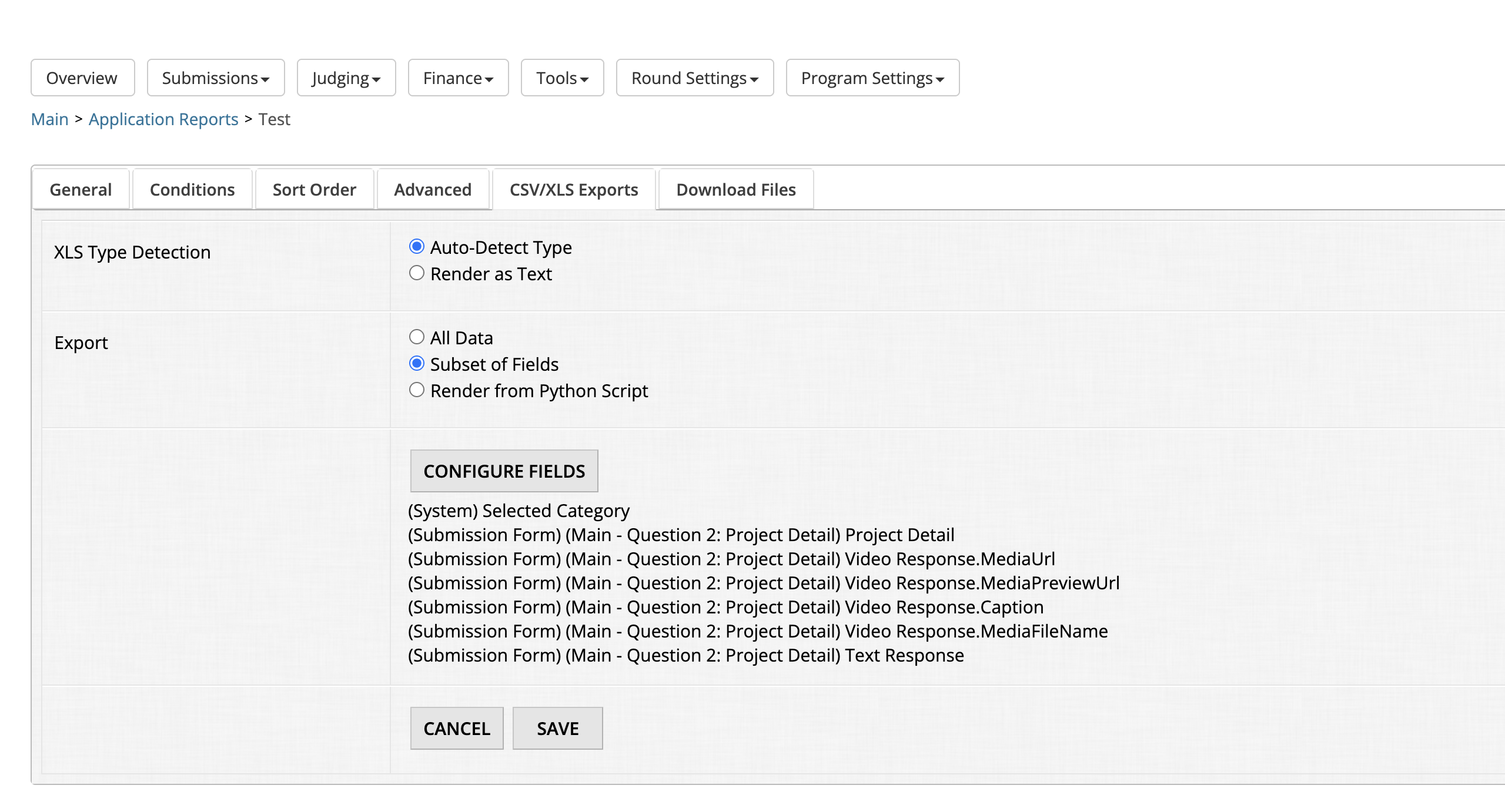 Subset of fields configured