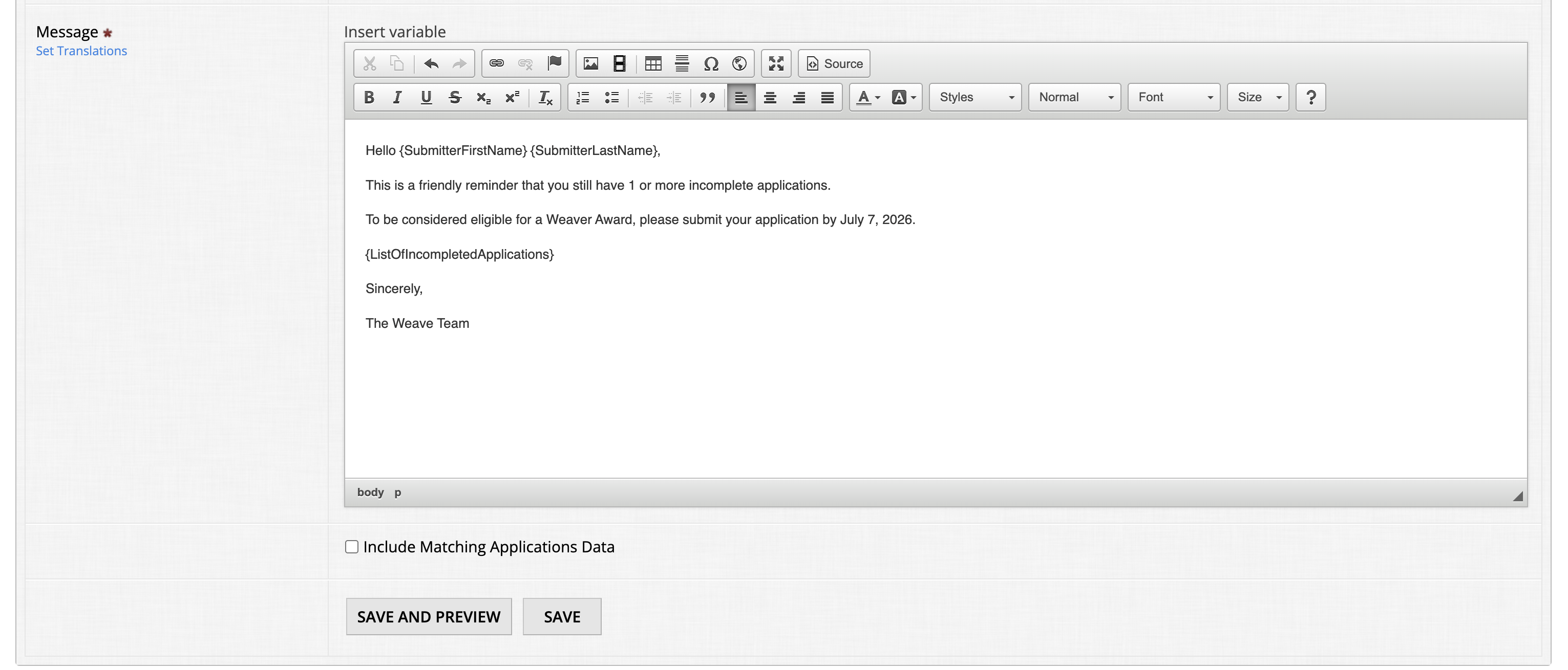 Email template bottom portion